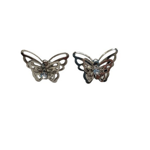 Butterfly Earrings 3D Stud Rhinestone Silver Tone‎